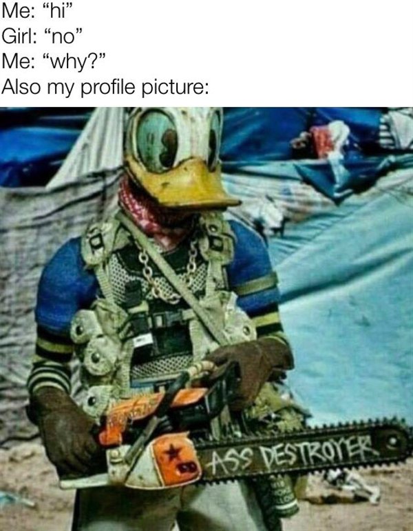 blursed duck - Me "hi" Girl no Me why?" Also my profile picture Ass Destroyes 10