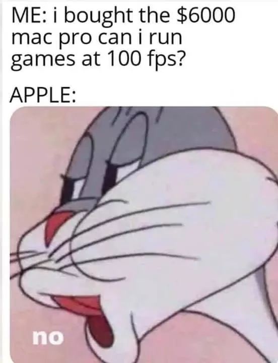 no bunny meme - Me i bought the $6000 mac pro can i run games at 100 fps? Apple no