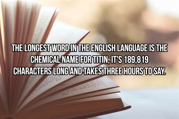 Thought - The Longest Word In The English Language Is The Chemical Name For Titin, It'S 189,819 Characters Long And Takes Three Hours To Say