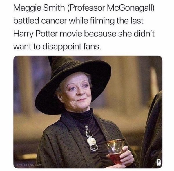 Maggie Smith Professor McGonagall battled cancer while filming the last Harry Potter movie because she didn't want to disappoint fans.