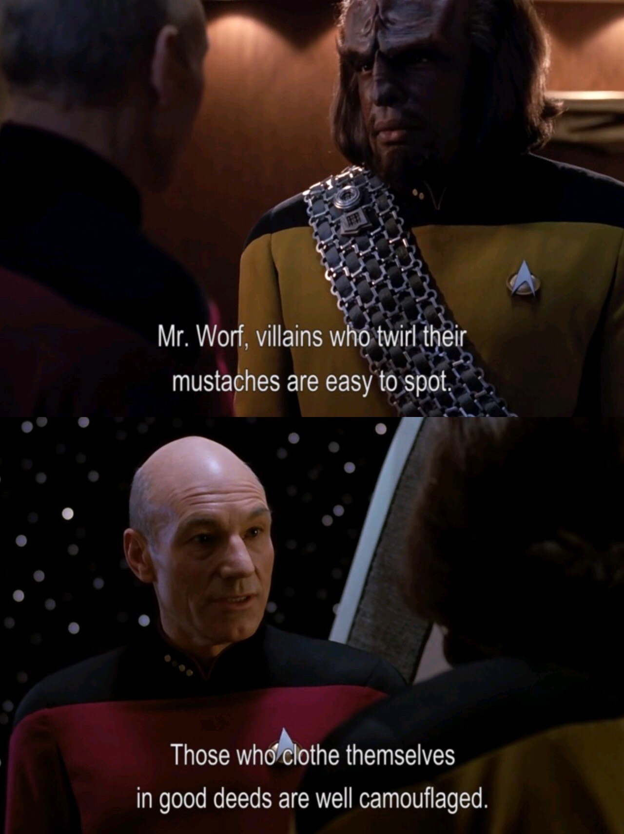 photo caption - Re Mr. Worf, villains who twirl their mustaches are easy to spot. Those who clothe themselves in good deeds are well camouflaged.