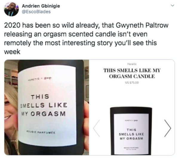 Gwyneth Paltrow’s New Candle Smells Like Her Orgasm. See The Best Reactions And Memes.