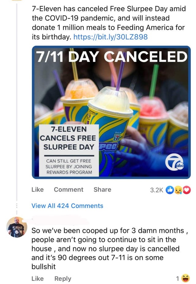 web page - 7Eleven has canceled Free Slurpee Day amid the Covid19 pandemic, and will instead donate 1 million meals to Feeding America for its birthday. 711 Day Canceled 7Eleven Cancels Free Slurpee Day Pee Can Still Get Free Slurpee By Joining Rewards Pr