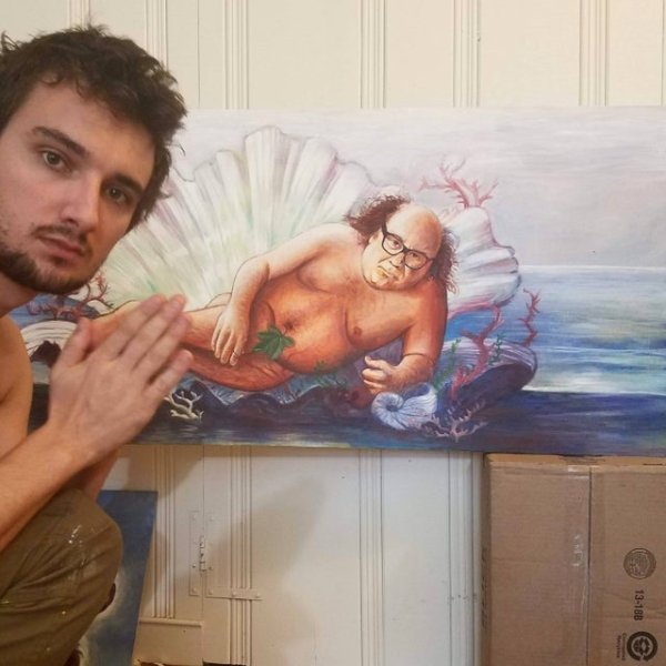creation painting god but with danny devito