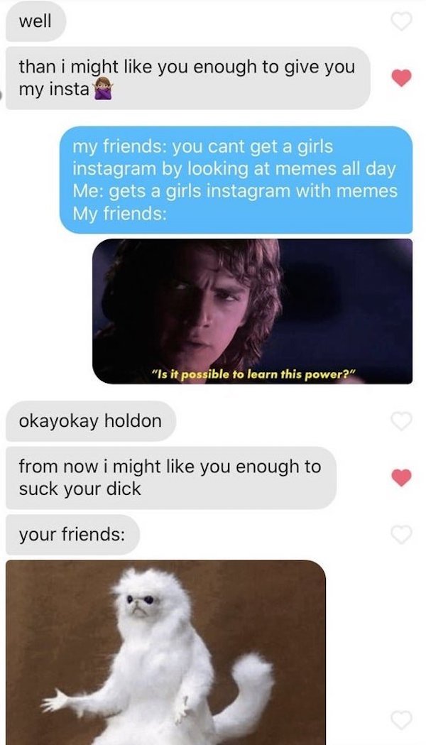 white animal facebook meme - well than i might you enough to give you my insta my friends you cant get a girls instagram by looking at memes all day Me gets a girls instagram with memes My friends "Is it possible to learn this power?" okayokay holdon from