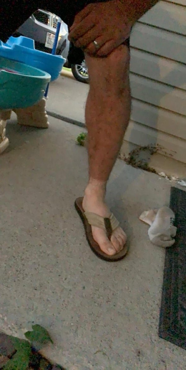 husband wearing sandals for the first time in a while and has bad tan line