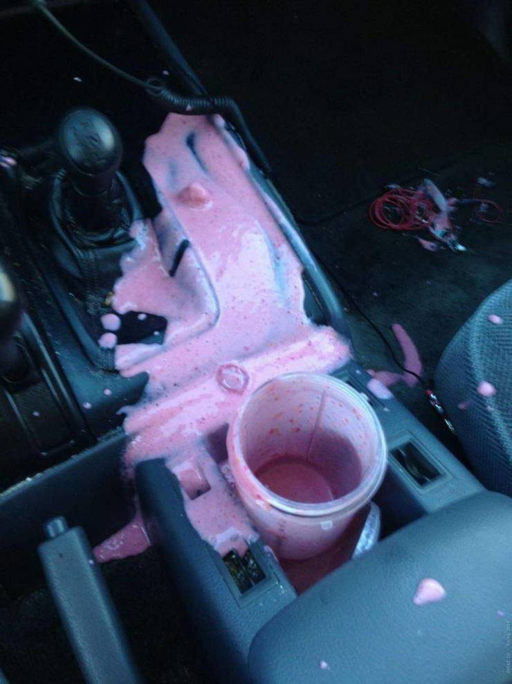 spilled smoothie in car