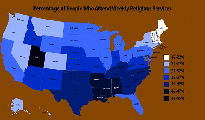percentage of people attending religious services - Percentage of People Who Attend Weekly Religious Services 1722% 2227% 2732% 3237% 3742% 4247% 4752% Wp Lou