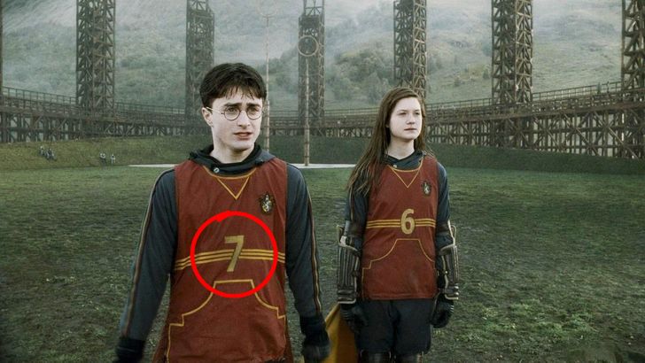 Harry Potter and the Half-Blood Prince. In the first 2 films about Harry Potter, the quidditch players didn’t have numbers on their uniforms. For the first time, the numbers appear in The Prisoner of Azkaban and then we see them clearly in the 6th film. This was a hint that Harry was Voldemort’s 7th horcrux.