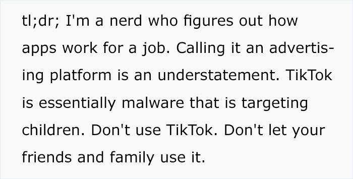 christopher hook lawyer - tl;dr; I'm a nerd who figures out how apps work for a job. Calling it an advertis ing platform is an understatement. TikTok is essentially malware that is targeting children. Don't use TikTok. Don't let your friends and family us