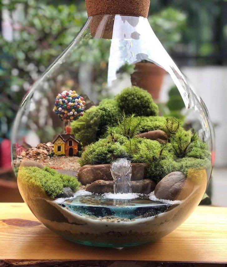 A beautiful design of a miniature garden inside a terrarium