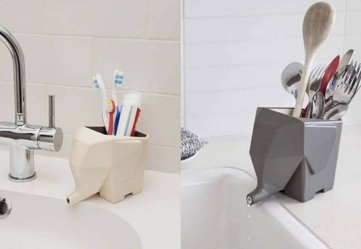 A toothbrush holder that drains into the sink