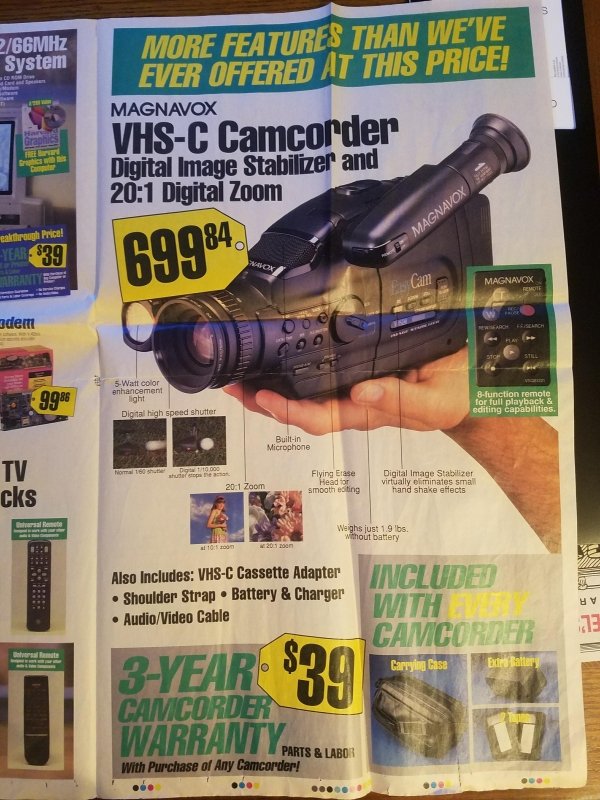 best buy ads 1994 - 266MHz System More Features Than We'Ve Ever Offered At This Price! Magnavox VhsC Camcorder Digital Image Stabilizer and Digital Zoom H Graph alterug Price! Magnavox Year 839 Curranty Magnavox Remote dem Wars Selech Stof Still 9988 5 Wa