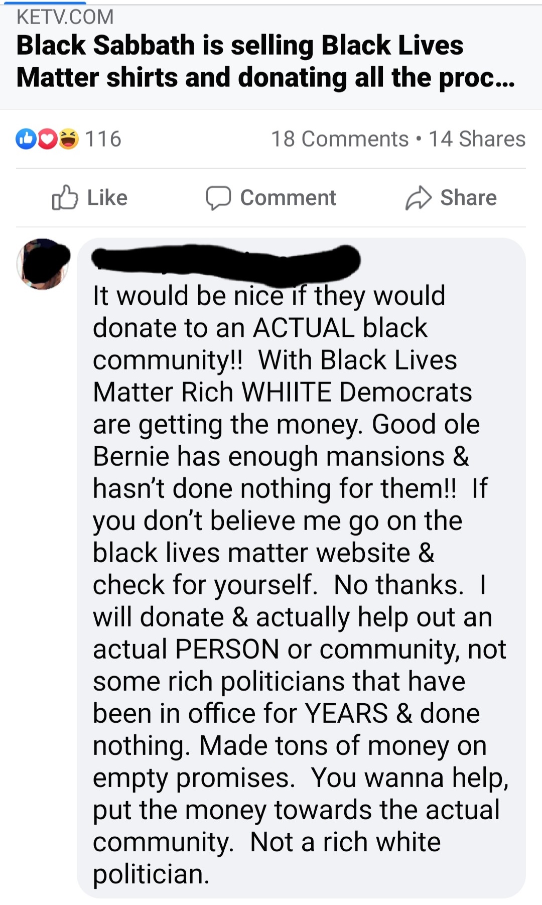 document - Ketv.Com Black Sabbath is selling Black Lives Matter shirts and donating all the proc... 00 116 18 . 14 Comment It would be nice if they would donate to an Actual black community!! With Black Lives Matter Rich White Democrats are getting the mo