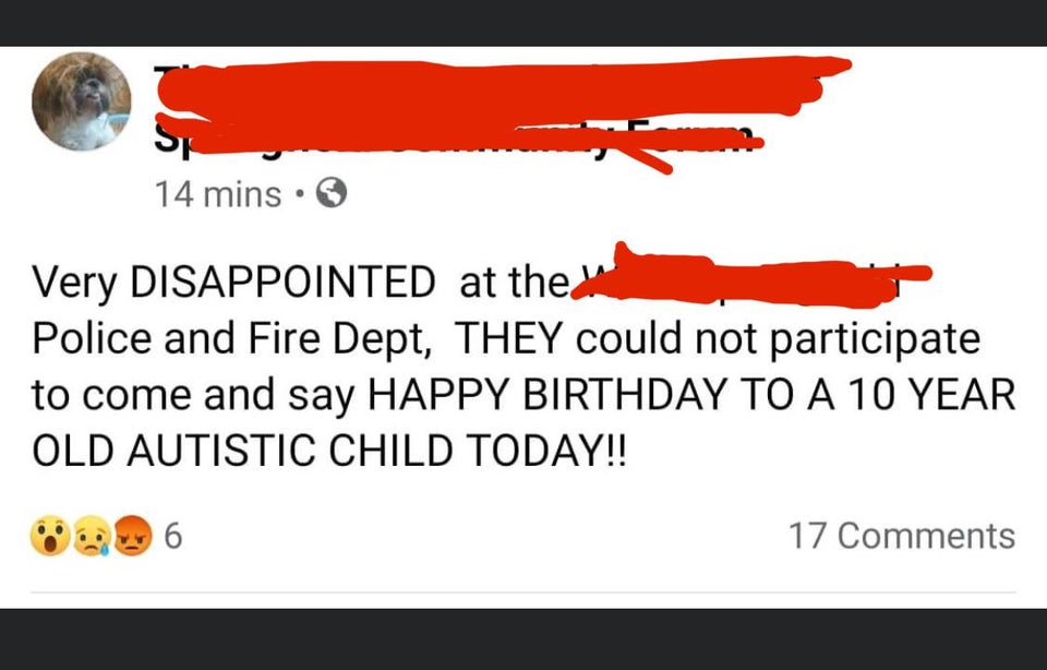 point - 14 mins Very Disappointed at the Police and Fire Dept, They could not participate to come and say Happy Birthday To A 10 Year Old Autistic Child Today!! 6 17