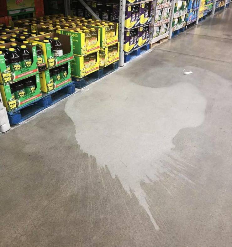cleaner spill on floor in store