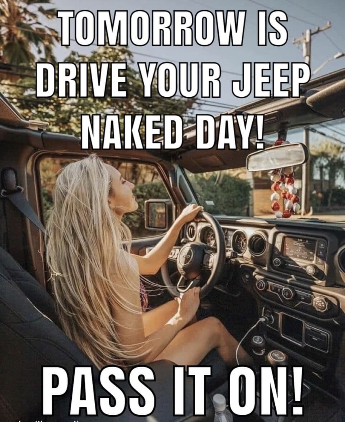Car - Tomorrow Is Drive Your Jeep Naked Day! he Pass It On!
