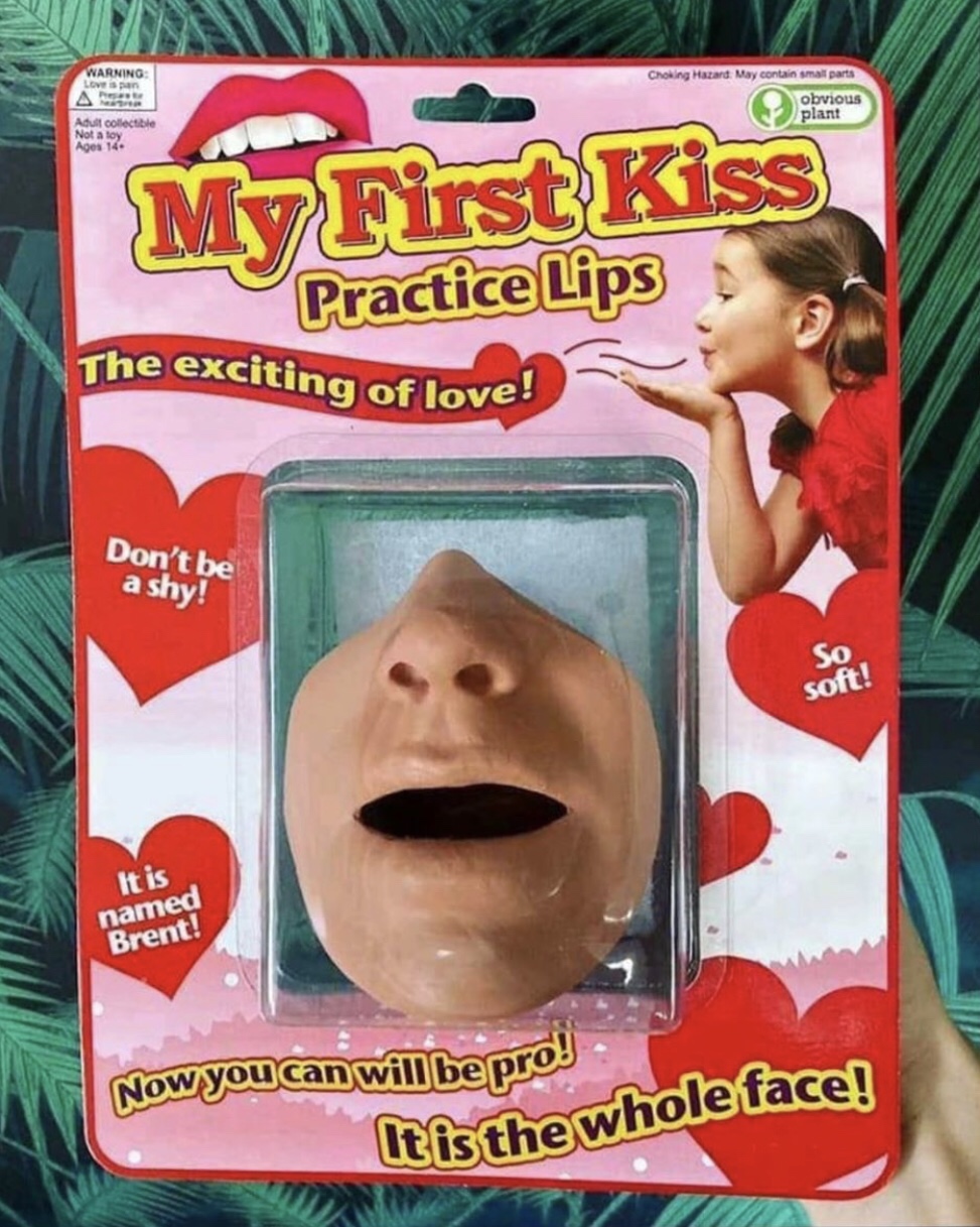 hair coloring - Warning Love Choking Hazard. May contain small parts obvious A plant Adult collectible Not a toy Ages 14. My First Kiss Practice Lips The exciting of love! Don't be a shy! So soft! It is named Brent! Now you can will be pro! It is the whol