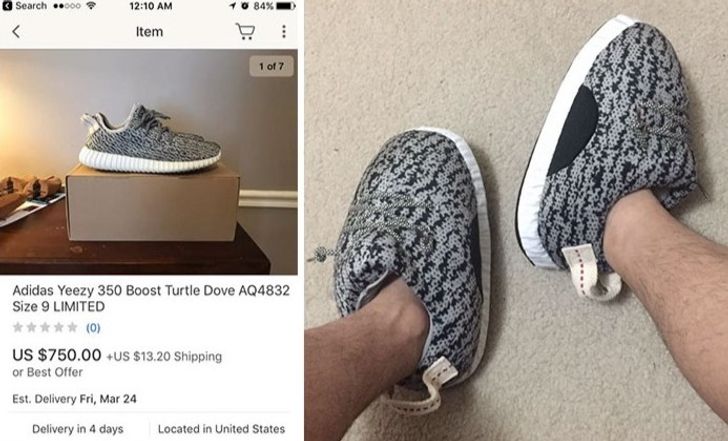 wish fails - Search .000 10 84% Item 1 of 7 Adidas Yeezy 350 Boost Turtle Dove AQ4832 Size 9 Limited 0 Us $750.00 Us $13.20 Shipping or Best Offer Est. Delivery Fri, Mar 24 Delivery in 4 days Located in United States