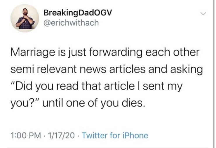 double knot stray kids memes - Breaking DadOGV Marriage is just forwarding each other semi relevant news articles and asking "Did you read that article I sent my you?" until one of you dies. 11720 Twitter for iPhone