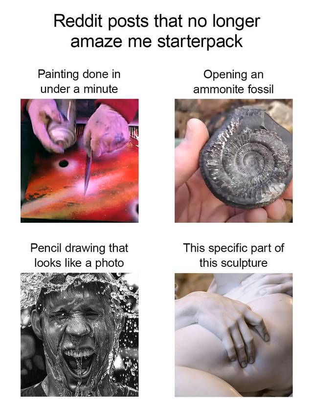 jaw - Reddit posts that no longer amaze me starterpack Painting done in under a minute Opening an ammonite fossil Pencil drawing that looks a photo This specific part of this sculpture