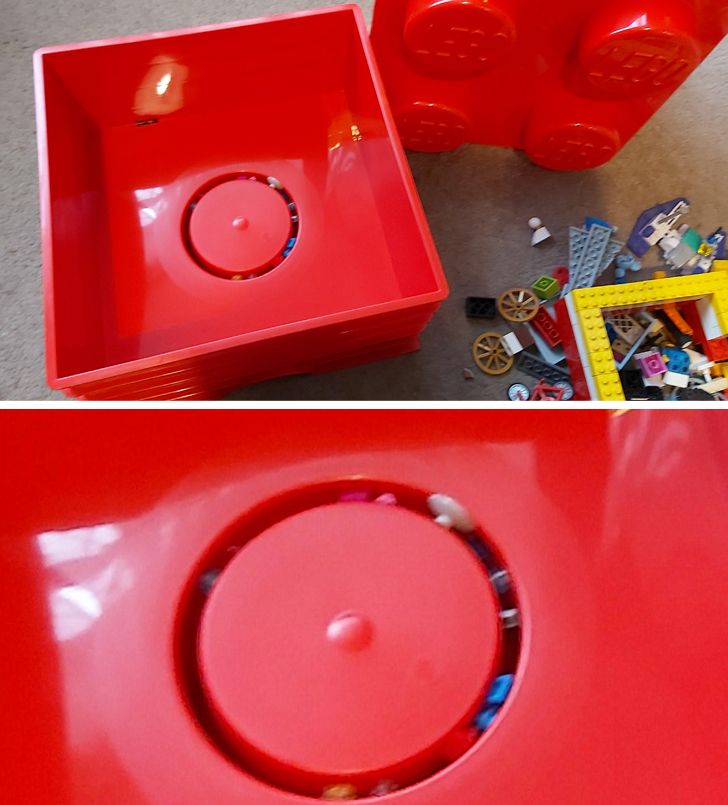 lego storage box with tiny slot for legos to get stuck in
