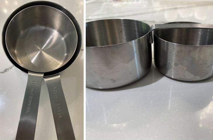 different sized measuring cups that say they're the same size
