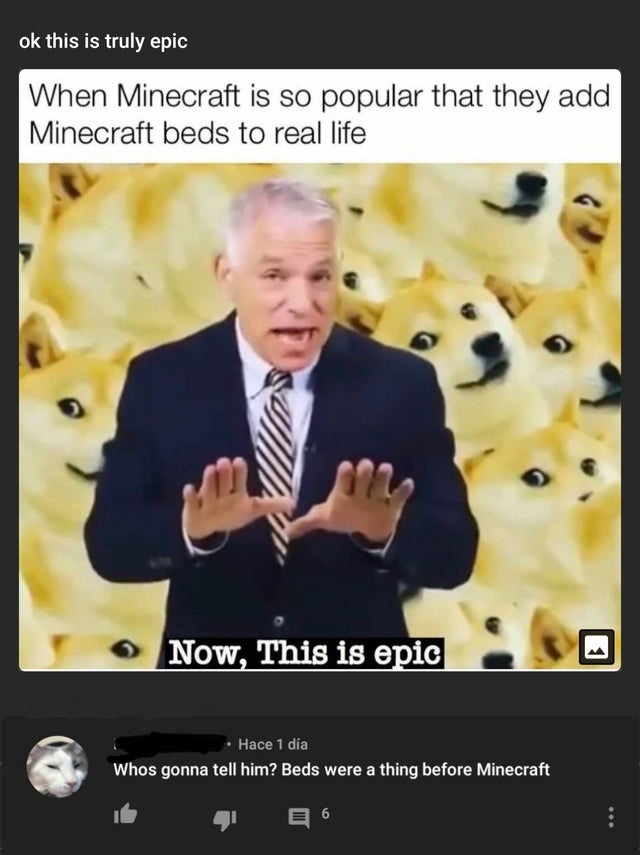 photo caption - ok this is truly epic When Minecraft is so popular that they add Minecraft beds to real life Now, This is epic Hace 1 da Whos gonna tell him? Beds were a thing before Minecraft 6