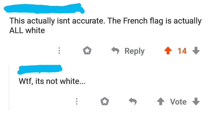 reddit comebacks - This actually isnt accurate. The French flag is actually All white 14 Wtf, its not white... Vote