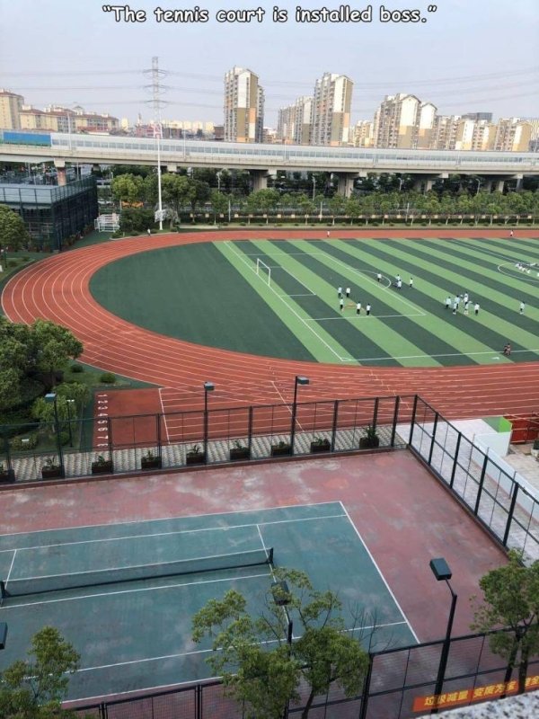 stadium - "The tennis court is installed boss. 11145678