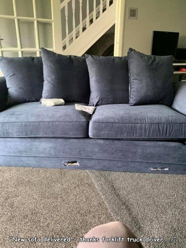 floor - "New sofa delivered thanks forklift truck driver...."