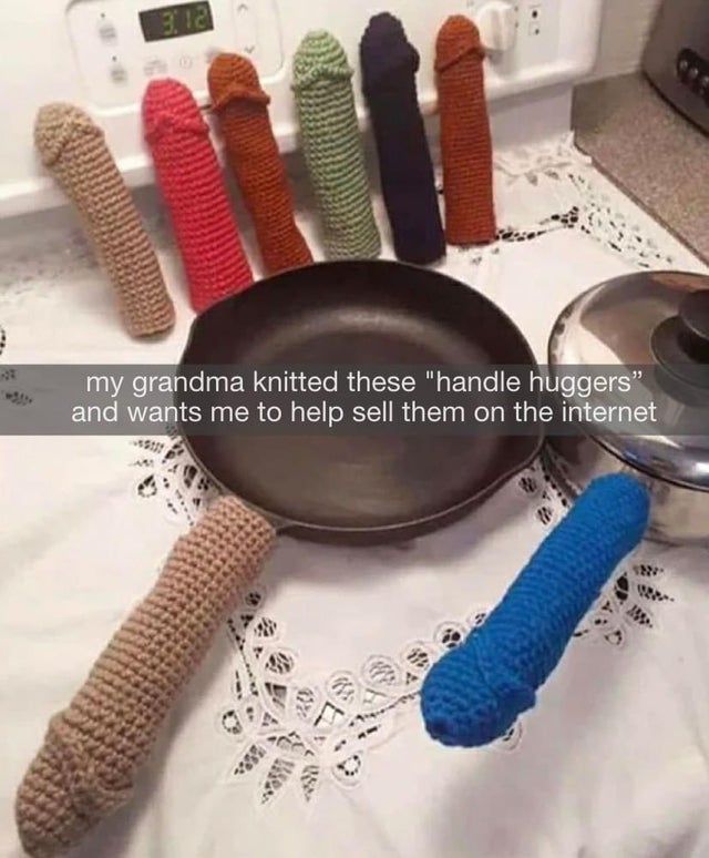 my grandma knitted these "handle huggers" and wants me to help sell them on the internet