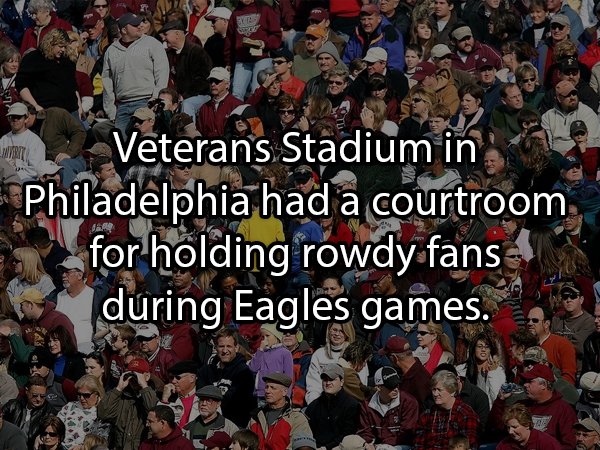 overcrowded cities - Moto Veterans Stadium in Philadelphia had a courtroom for holding rowdy fans during Eagles games.