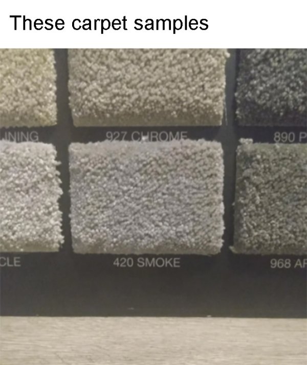 wall - These carpet samples Ining 927 Chrome 890 P Cle 420 Smoke 968 Af