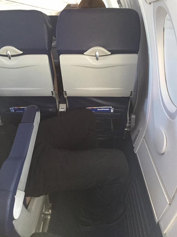 “I got an exit row seat on the airplane. I was looking forward to extra leg room, but the guy in front of me had different ideas.”