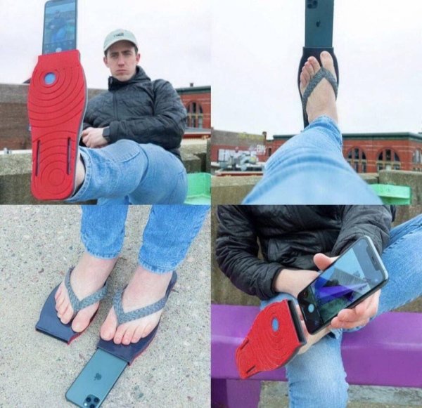 thong sandal selfie phone