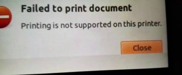 Failed to print document Printing is not supported on this printer.