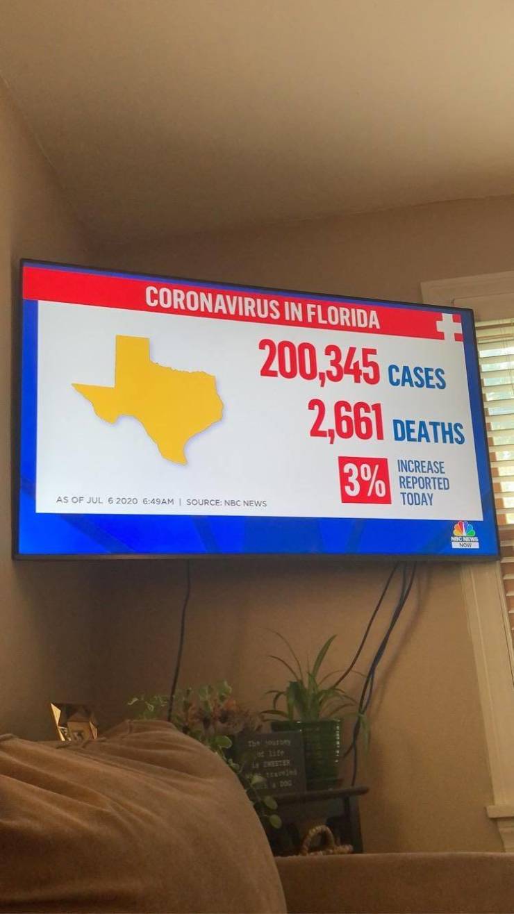 Coronavirus In Florida 200,345 Cases 2,661 Deaths Increase 3% Reported - state image is shaped like texas instead of florida