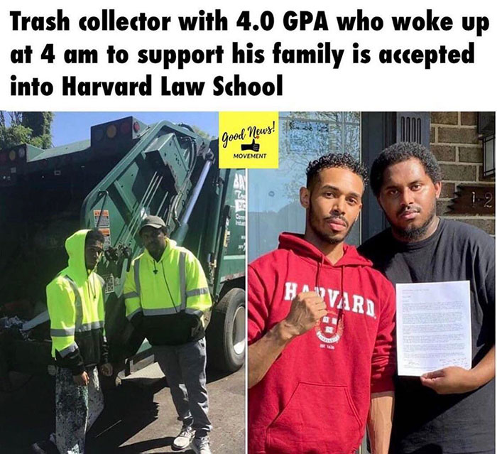 art - Trash collector with 4.0 Gpa who woke up at 4 am to support his family is accepted into Harvard Law School Good News! Movement On Com Bavari