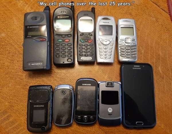 feature phone - "My cell phones over the last 25 years." oam G000 0000 00000 0000 Do Urus o