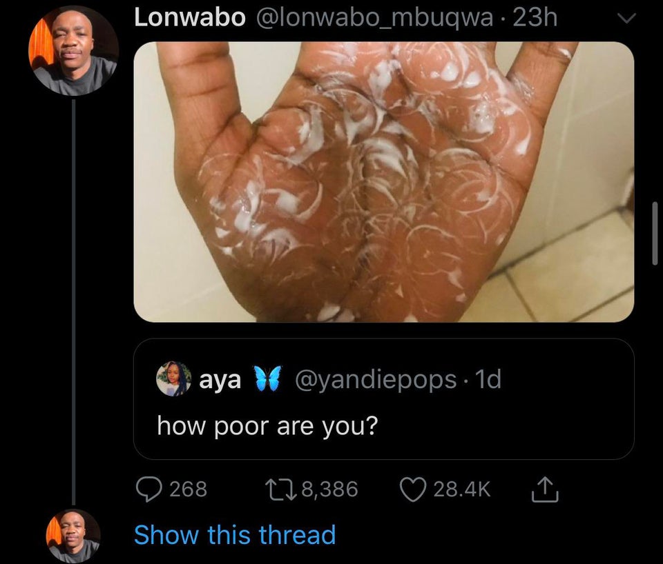 muscle - Lonwabo 23h aya \ . 1d how poor are you? 1 268 128,386 Show this thread