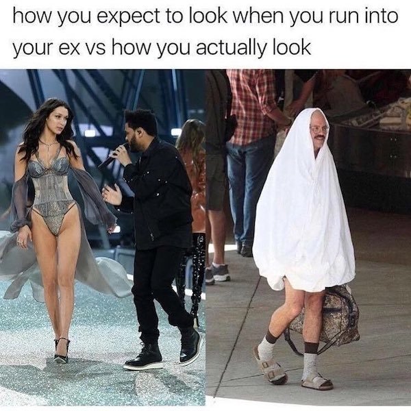weeknd bella hadid - how you expect to look when you run into your ex vs how you actually look