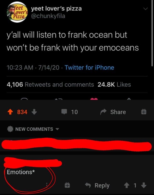 y'all will listen to frank ocean but won't be frank with your emoceans - Emotions