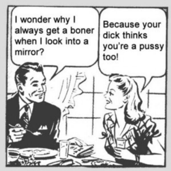 sex memes - I wonder why! always get a boner when I look into a mirror? Because your dick thinks you're a pussy too!