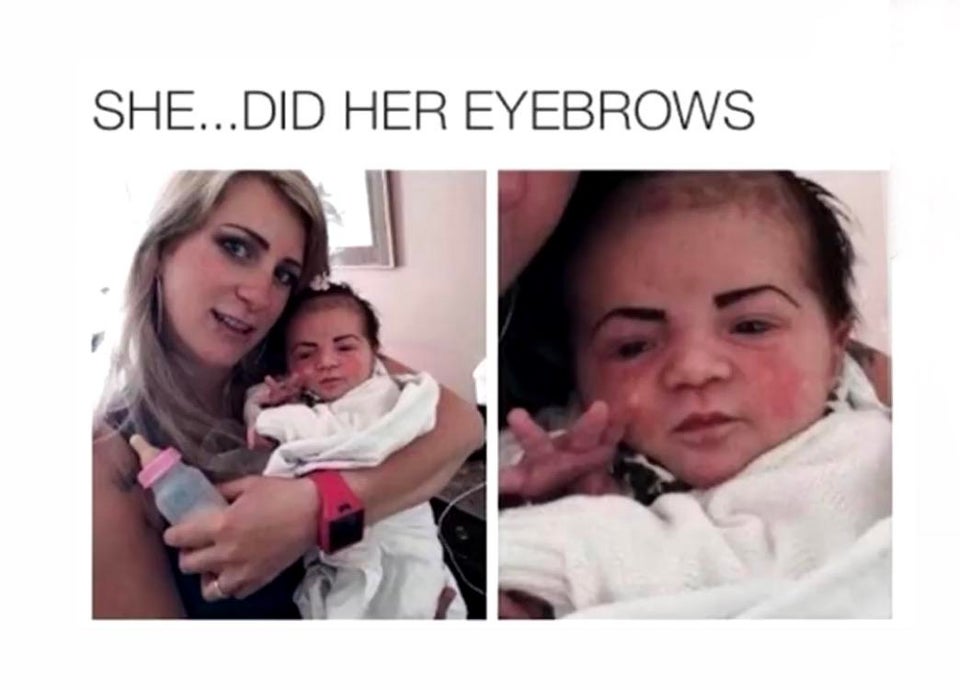 baby with drawn on eyebrows - She... Did Her Eyebrows