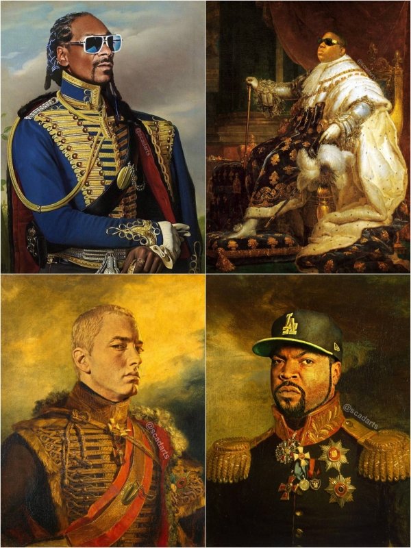 oil paintings of rappers dressed as old colonels