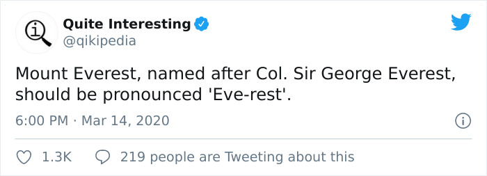Mount Everest, named after Col. Sir George Everest, should be pronounced 'Everest'.