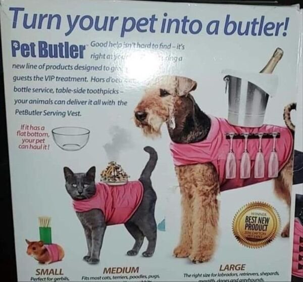 dog - Turn your pet into a butler! Pet Butler Good hero isn't hard to find it's right at your new line of products designed togh guests the Vip treatment. Hors d'oet bottle service, tableside toothpicks your animals can deliver it all with the PetButler S