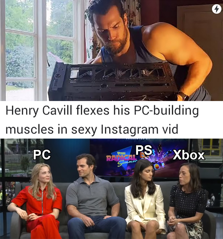 henry cavill meme - Henry Cavill flexes his Pcbuilding muscles in sexy Instagram vid Pc Ps Xbox Radical Summer