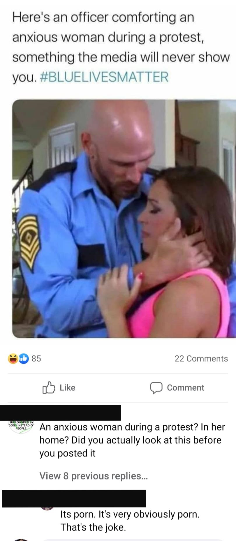 officer comforting a woman meme - Here's an officer comforting an anxious woman during a protest, something the media will never show you. 85 22 Comment Surrounded By Dogs Instead O People An anxious woman during a protest? In her home? Did you actually l
